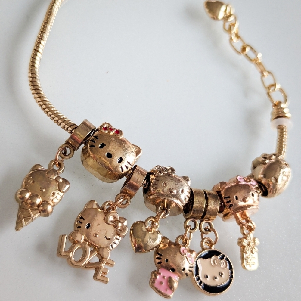Hello Kitty "Sweetheart" Rose Gold Charm Bracelet Pandora Style - Picture 7 of 12